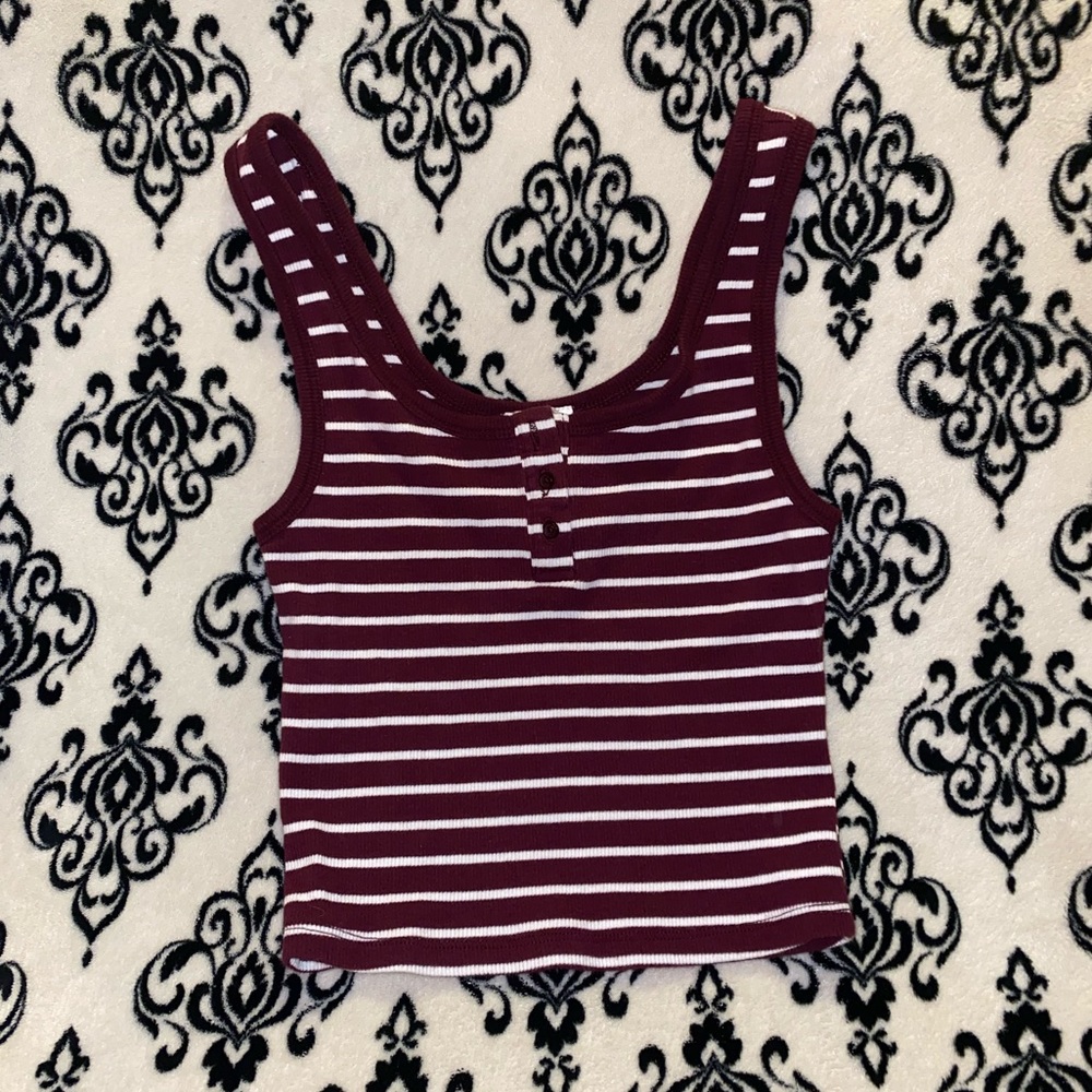 Burgundy & White Ribbed Crop Tank